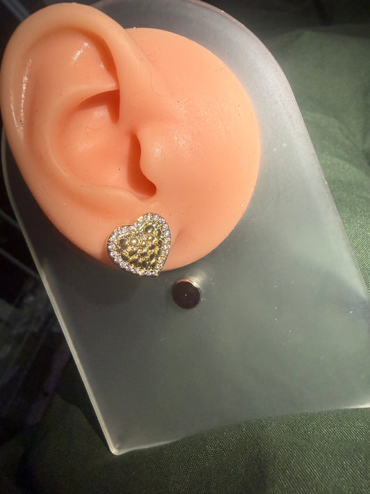 Diamond cut Heart Nugget Studs